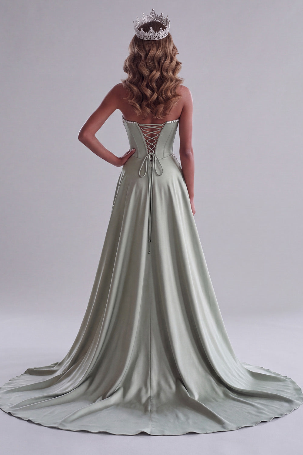 Sparkly Sage Green Corset Sequins Sweetheart Floral Long Pageant Dress with Cape