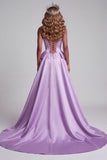 Sparkly Lavender Corset Sequins Mermaid Floral Long Pageant Dress with Cape