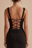 Black Satin Mermaid Thick Straps Ruched Long Wedding Guest Dress