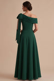 Dark Green A-Line One Shoulder Ruched Long Wedding Guest Dress with Bow