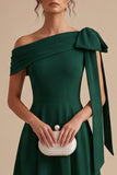 Dark Green A-Line One Shoulder Ruched Long Wedding Guest Dress with Bow