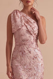 Sparkly Pink Mermaid Floral Ruched Sequins Long Wedding Guest Dress with Bow