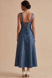 Twilight A-Line Satin Thick Straps Midi Wedding Guest Dress with Bow