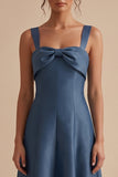 Twilight A-Line Satin Thick Straps Midi Wedding Guest Dress with Bow