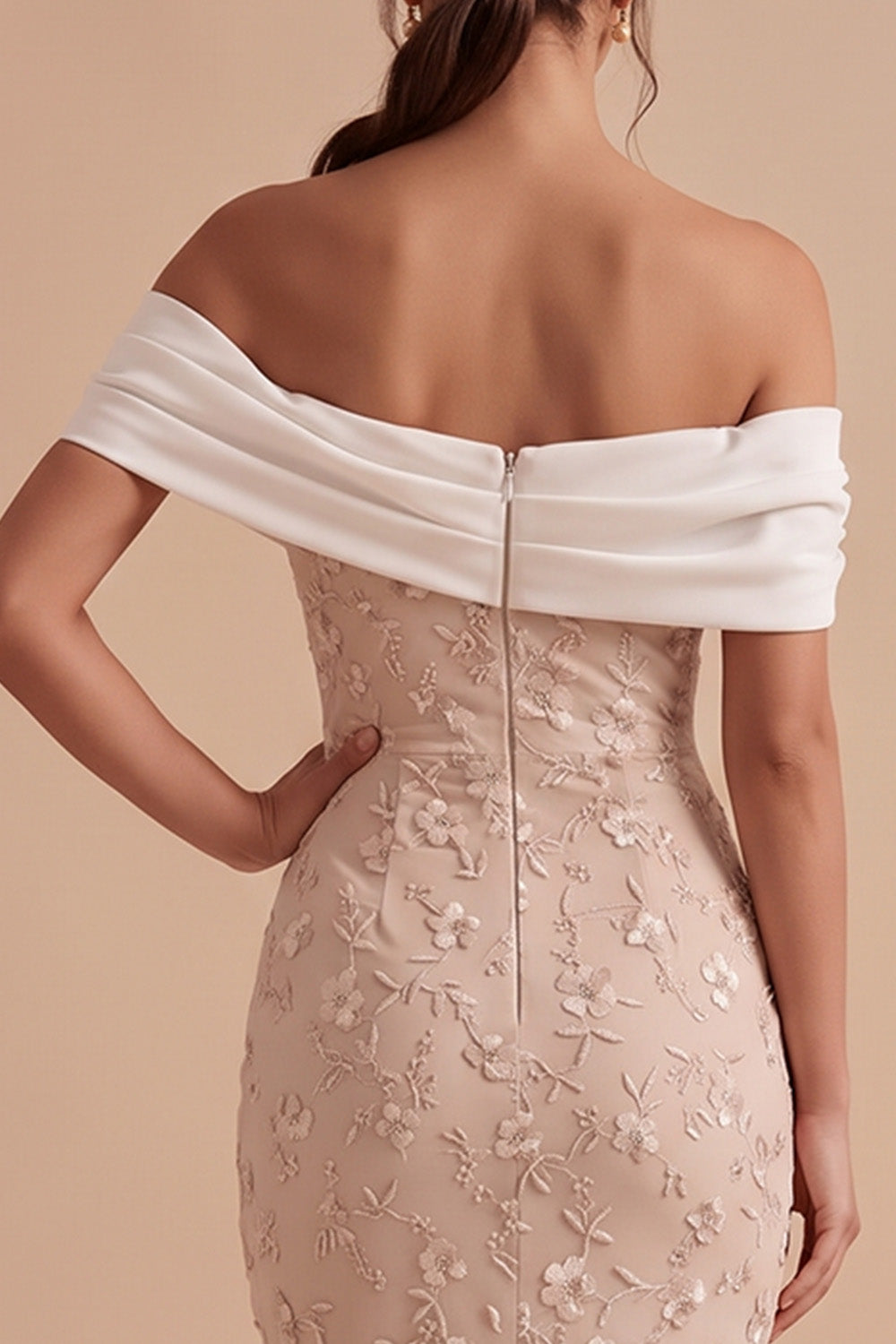 White and Pink Sheath Off the Shoulder Floral Long Wedding Guest Dress with Slit