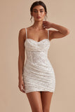 Sparkly White Sequin Corset Tight Ruched Short Graduation Dress