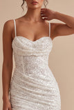 Sparkly White Sequin Corset Tight Ruched Short Graduation Dress