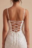 Sparkly White Sequin Corset Tight Ruched Short Graduation Dress
