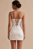 White Satin Corset Tight Draped Short Graduation Dress with 3D Flowers