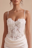 White Satin Corset Tight Draped Short Graduation Dress with 3D Flowers