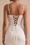 White Satin Corset Tight Draped Short Graduation Dress with 3D Flowers