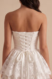 White Lace Strapless Ruched Tiered A Line Short Graduation Dress