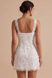 White Floral Tight Cowl Neck Short Graduation Dress with Lace
