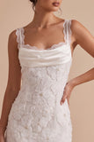 White Floral Tight Cowl Neck Short Graduation Dress with Lace