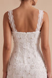 White Floral Tight Cowl Neck Short Graduation Dress with Lace
