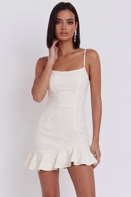 White Tight Spaghetti Straps Ruffled Short Graduation Dress