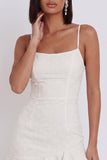 White Tight Spaghetti Straps Ruffled Short Graduation Dress