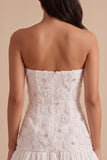 White Strapless Floral Beaded Bubble Short Graduation Dress with Bow