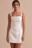 White Satin Corset Tight Square Neck Short Graduation Dress