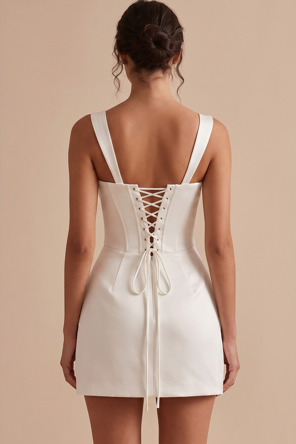 White Satin Corset Tight Square Neck Short Graduation Dress