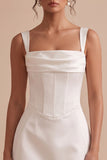 White Satin Corset Tight Square Neck Short Graduation Dress
