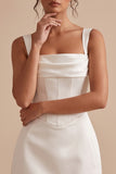 White Satin Corset Tight Square Neck Short Graduation Dress