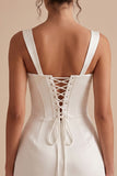 White Satin Corset Tight Square Neck Short Graduation Dress