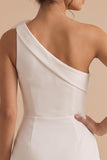 White Tight One Shoulder Satin Short Graduation Dress with 3D Flower