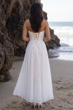 White Chiffon Sweetheart A Line Ruched Long Beach Wedding Dress