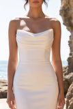 White Sheath Ruched Sweetheart Long Wedding Dress with Slit
