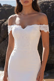 White Mermaid Floral Off the Shoulder Lace Long Wedding Dress