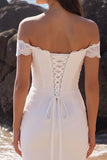 White Mermaid Floral Off the Shoulder Lace Long Wedding Dress
