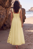 White A-Line Chiffon Ruched Floral Long Beach Wedding Dress with Slit