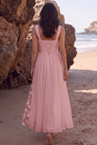 White A-Line Chiffon Ruched Floral Long Beach Wedding Dress with Slit