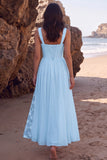 White A-Line Chiffon Ruched Floral Long Beach Wedding Dress with Slit
