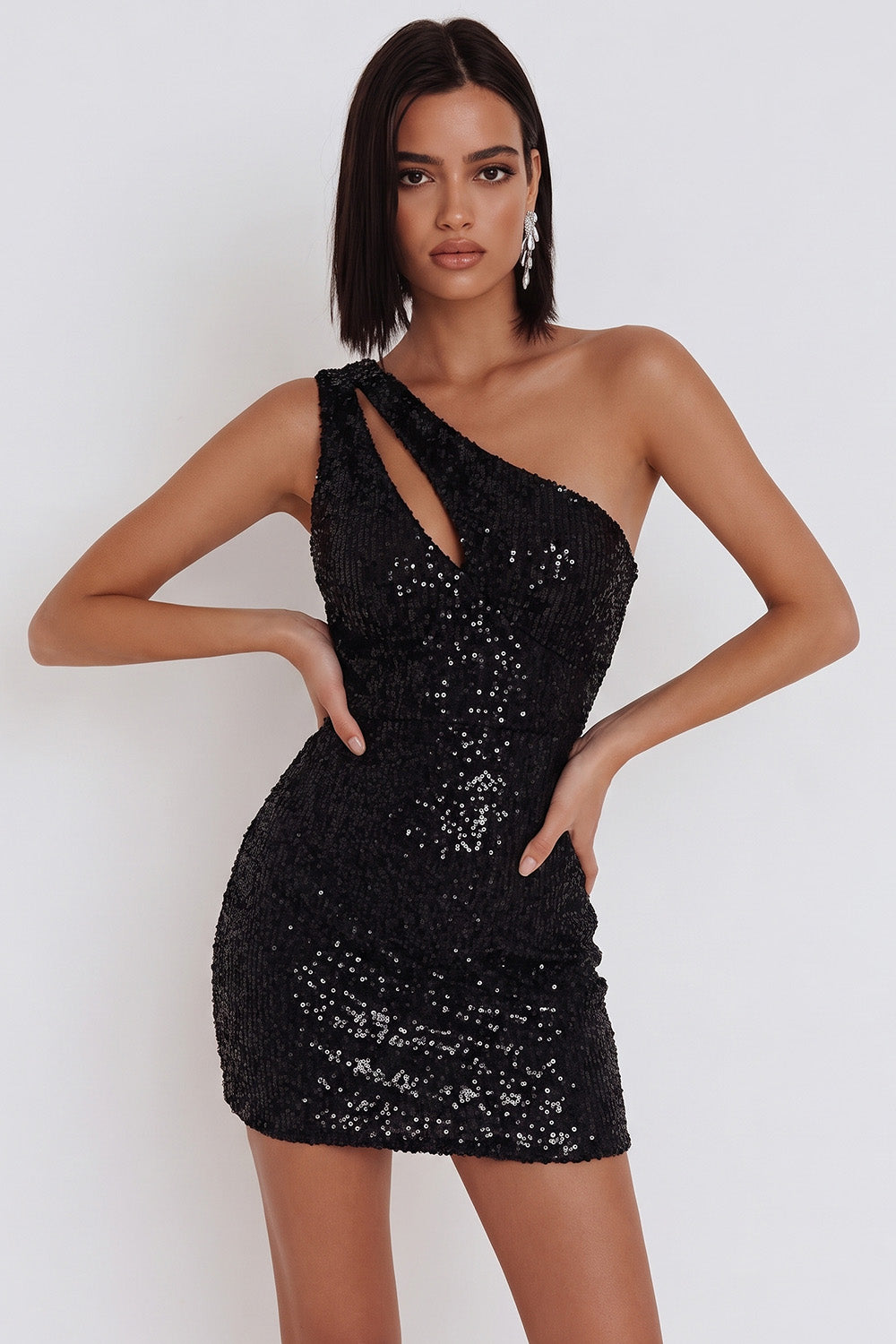 Sparkly Black Tight Cut Out Sequins Short Homecoming Dress