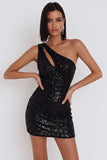 Sparkly Black Tight Cut Out Sequins Short Homecoming Dress