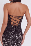 Sparkly Black Corset Strapless Tight Short Homecoming Dress with Rhinestones