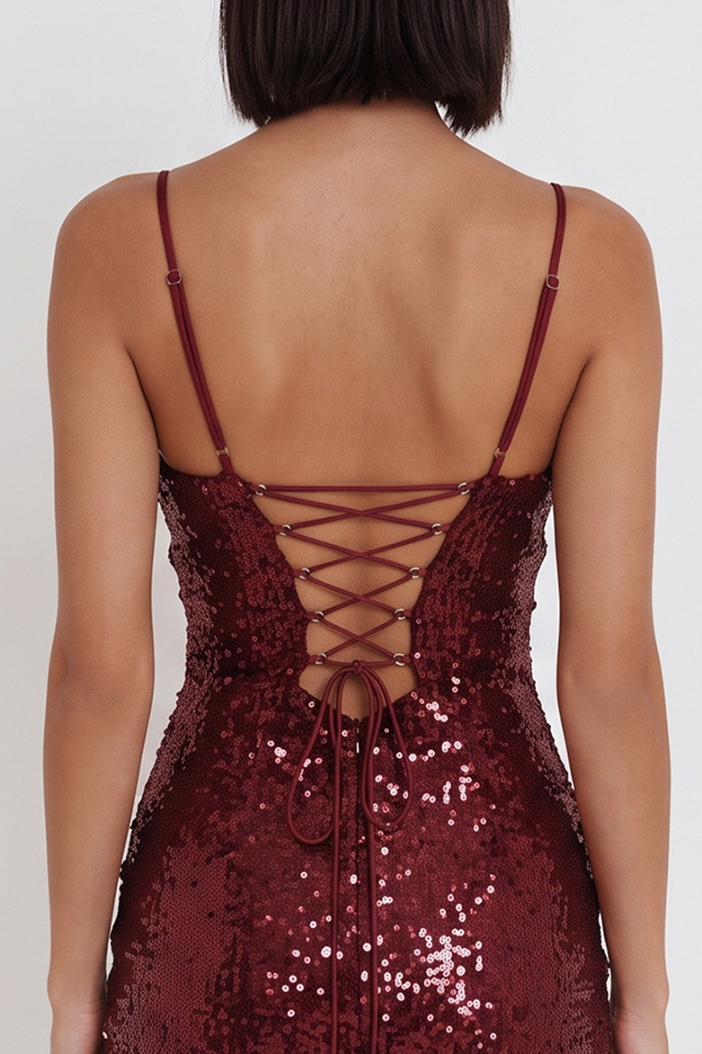 Sparkly Burgundy Tight Tiered Ruffled Sequins Short Homecoming Dress