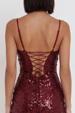Sparkly Burgundy Tight Tiered Ruffled Sequins Short Homecoming Dress