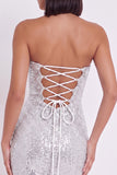 Sparkly Silver Corset Strapless Sequins Ruched Short Homecoming Dress