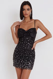 Sparkly Black Tight Short Homecoming Dress with Rhinestones