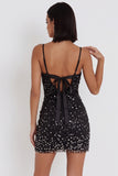 Sparkly Black Tight Short Homecoming Dress with Rhinestones