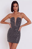 Sparkly Black Sequins Tight Strapless Short Homecoming Dress