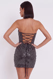 Sparkly Black Sequins Tight Strapless Short Homecoming Dress