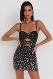 Sparkly Black Tight Keyhole Short Homecoming Dress with Rhinestones