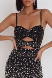 Sparkly Black Tight Keyhole Short Homecoming Dress with Rhinestones