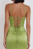 Dusty Sage Satin Tight Ruched Short Homecoming Dress with Sequins