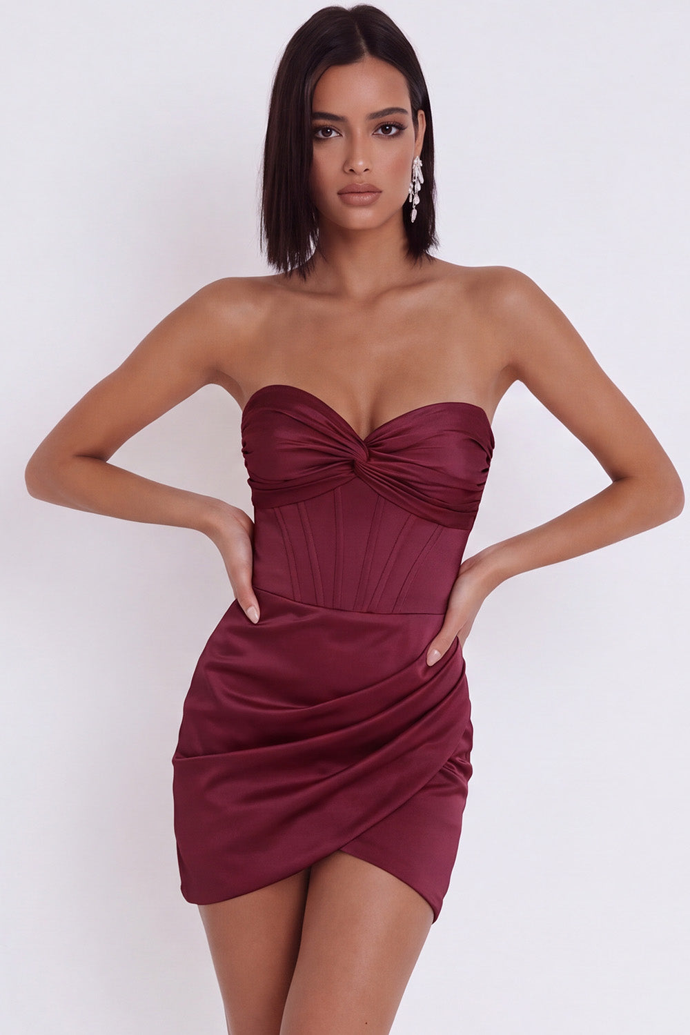 Fuchsia Corset Sweetheart Satin Ruched Short Homecoming Dress