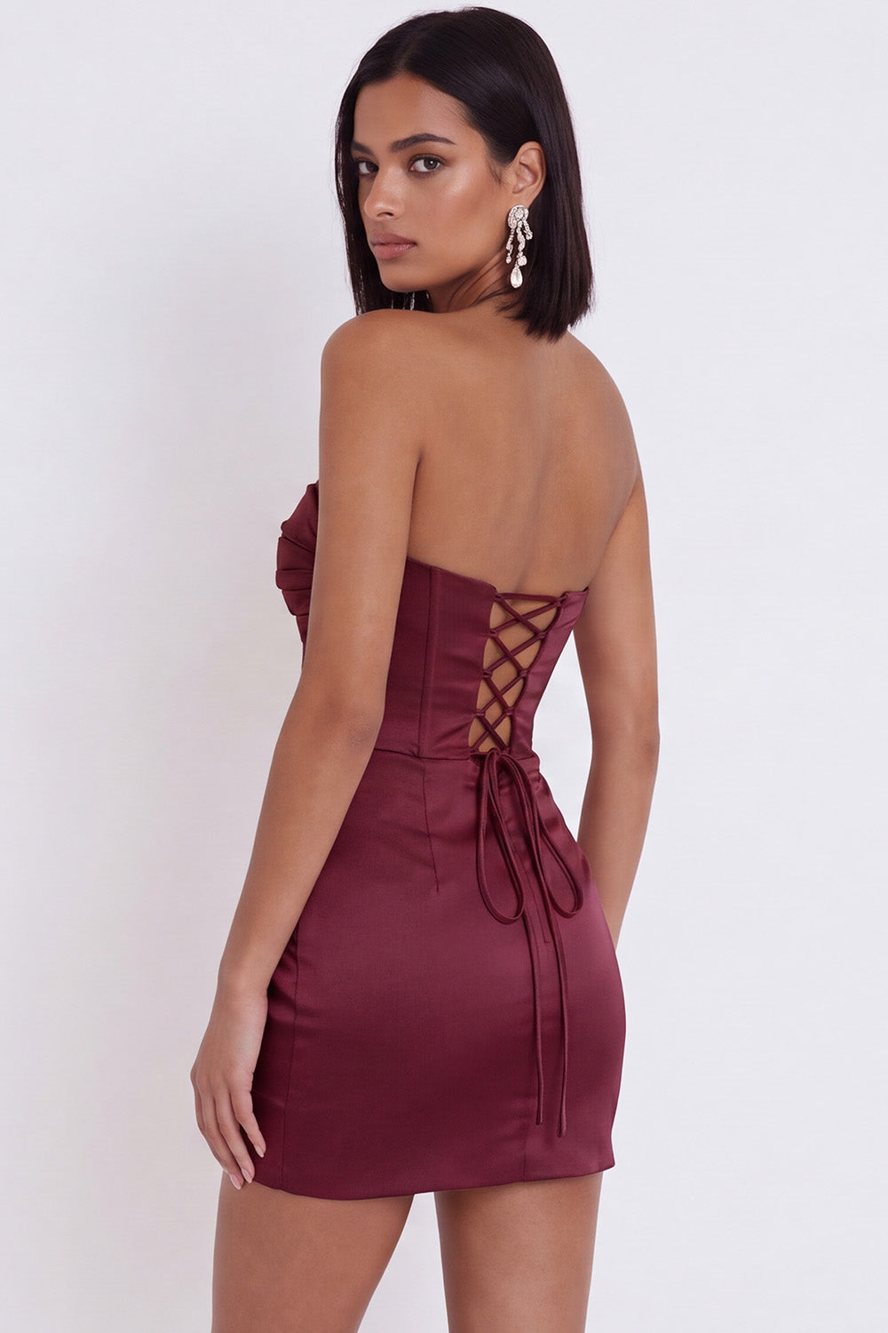 Fuchsia Corset Sweetheart Satin Ruched Short Homecoming Dress